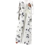 Completo Due Pezzi da Donna Cappotto Lungo Floreale Giacca Lunga Floreale Musulmana da Donna Abito A Due Pezzi da Donna Elegante alla Moda Yoga Vestiti (White, L)