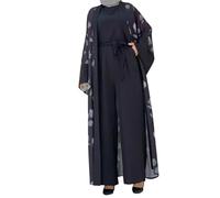 Completo Due Pezzi da Donna Cappotto Lungo Floreale Giacca Lunga Floreale Musulmana da Donna Abito A Due Pezzi da Donna Elegante alla Moda Yoga Vestiti (Navy, XL)