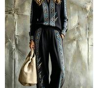 Completo Due Pezzi, Stile e Americano, Outfit Casual da Donna, Top a Maniche Lunghe con Scollo Pantaloni Lunghi Casual da Donna, Tessuto con , per Uscite Casual , Fashion e Vacanze di Puro Diletto in