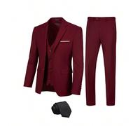 Completo elegante da 3 pezzi da uomo Furuyal, giacca slim fit monopetto e doppiopetto, gilet e pantaloni con cravatta, adatto per matrimoni, feste ecc., colore rosso vino scuro, taglia XS-3XL L,M,S,XL