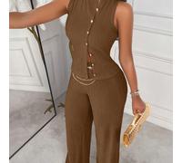 Completo elegante da donna composto da top senza maniche a righe e pantaloni a gamba dritta, look casual chic, ultima primavera/estate L,M,S,XL,XSColore unicoTessuto in maglia