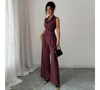 Completo elegante da donna con gilet e pantaloni con bordi a contrasto, adatto per l'ufficio, il ritorno a scuola, come outfit da insegnante, come abito da invitata a un matrimonio elegante, per uno s