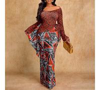 Completo elegante da donna in tessuto slim con stampa AB, con orecchie in legno legate su un lato, adatto per occasioni di festa, abbigliamento natalizio L,M,S,XLPiante,Motivo strutturatoTessuto in ma