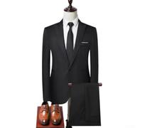 Completo elegante da uomo in tinta unita, giacca con risvolto e pantaloni con risvolto a un bottone, abbigliamento formale, abbigliamento da matrimonio in due pezzi, nero (2XL nero)