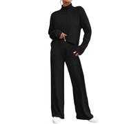 Completo Elegante Donna: Tuta Girocollo Con Maglia a Maniche Lunghe, Pullover Top, Pantaloni a Gamba Larga Elastici In Vita, Set Coordinato Tinta Unita