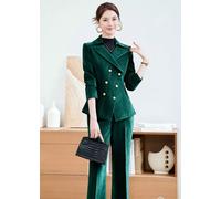 Completo Elegante Donna Verde Smeraldo Vellutato Doppiopetto Giacca CF59432