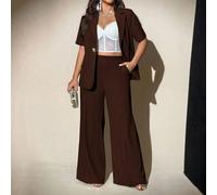 Completo elegante e aderente da donna, adatto per il business casual, nuova giacca e pantaloni leggeri per l'estate, adatti per il pendolarismo, i colloqui e gli affari 0XL,1XL,2XL,3XL,4XLColore unico
