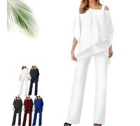 Completo Elegante in Chiffon: Top a Strati e Pantaloni a Gamba Larga - Outfit Monospalla per la Madre della Sposa e invitati al Matrimonio