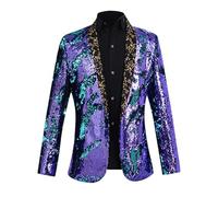 Completo Elegante Uomo - con Paillettes Dorate Scintillanti, alla Moda, per spettacoli teatrali e Feste (Purple, XXXL)