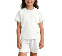 Completo estivo 2 in 1 per ragazze: camicia casual a maniche corte con pantaloni coordinati come un completo leggero per bambini (bianco, 12-13 anni)