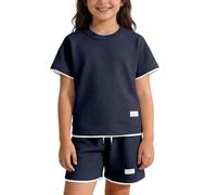 Completo estivo 2 in 1 per ragazze: camicia casual a maniche corte con pantaloni coordinati come un completo leggero per bambini (blu navy, 3-4 anni)