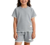 Completo estivo 2 in 1 per ragazze: camicia casual a maniche corte con pantaloni coordinati come un completo leggero per bambini (cenere chiaro, 12-13 anni)