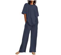 Completo Estivo da Donna a Maniche Corte, Pantaloni, In Cotone e Lino, Casual, Due Pezzi Tuta Estiva Casual da Donna Completo Sportivo in Due Pezzi Lino Maglia a Manica Corta + Pantaloni Lunghi