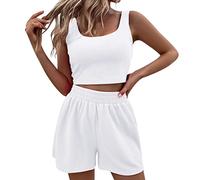 Completo estivo da donna, due pezzi, sexy, con canotta corta + pantaloncini, abbigliamento estetico Y2k, abbigliamento streetwear, set da palestra sportivo, loungewear, per corsa, yoga, palestra