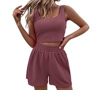 Completo estivo da donna, due pezzi, sexy, con canotta corta + pantaloncini, abbigliamento estetico Y2k, abbigliamento streetwear, set da palestra sportivo, loungewear, per corsa, yoga, palestra
