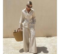 Completo estivo da donna in lino, composto da blusa plissettata monocolore e pantaloni a gamba ampia. Set casual da donna in due pezzi, adatto per il tempo libero e le vacanze in stile boho. L,M,S,XLC