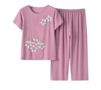 Completo Estivo da Donna Pigiama Abbigliamento per La Casa Pantaloni Larghi in Cotone E Lino A Maniche Corte Set da Due Pezzi Yoga Tute Donna Eleganti Larghi T Lie Forti Completo Larghi (, XXXL)