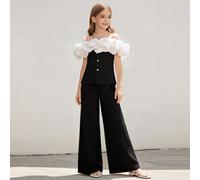 Completo estivo da donna taglie forti, stile coreano, dolcezza e tenerezza, con orlo a campana, vita definita, pantaloni a gamba larga senza cuciture monospalla, set versatile adatto per uso quotidian