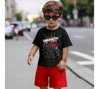 Completo estivo da ragazzo in 2 pezzi, composto da maglietta a maniche corte con stampa a ragno e pantaloncini casual e semplici 6Y,7Y,4Y,5YAnimale,Fumetto,Ritratto,LettereTessuto in maglia