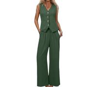 completo estivo donna, Tailleur Donna Eleganti Completo 2 Pezzi - Canotta Senza Maniche con Scollo a V Gilet + Pantaloni Tailleur Gamba Larga Tuta Elegante Elastici in Vita Set Verde S