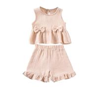 Completo estivo per neonata, top peplo senza maniche e pantaloncini larghi, set da 2 pezzi (bianco, 6-12 mesi)