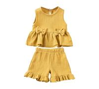 Completo estivo per neonata, top peplo senza maniche e pantaloncini larghi, set da 2 pezzi (giallo, 12-18 mesi)