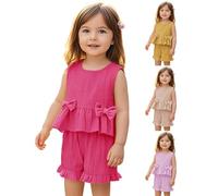 Completo estivo per neonata, top peplo senza maniche e pantaloncini larghi, set da 2 pezzi (rosa acceso, 12-18 mesi)