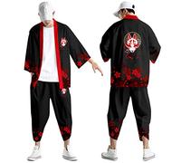 Completo Estivo Uomo Casual, Kimono Giapponese Uomo 2 Pezzi Tuta A Maniche Corte Maglietta E Pantaloni Harem Set Giappone Harajuku Anime Robe Vestiti Loose Fit Cardigan Classico Con Stampa Pigiama