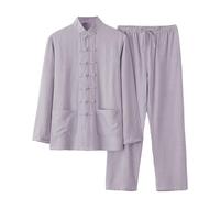 Completo Estivo Uomo Tai Chi in Cotone e Lino 2 Pezzi con Tunica a Bottoni e Pantaloni Lampi Tuta Primavera Autunno Casual Elegante Pigiama Estiva Oversize, Tradizionale per Wing Chun Kung Fu