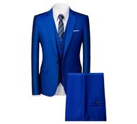 Completo formale da uomo, 3 pezzi, con un bottone, risvolto sottile, elegante blazer, smoking, giacca e pantaloni, Blu reale, 4XL