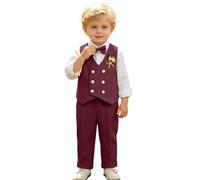Completo formale per bambini e ragazzi, set da 5 pezzi con gilet doppiopetto, camicia a maniche lunghe e pantaloni, con papillon e fiore all'occhiello, per portatore di fedi nuziali, concorso