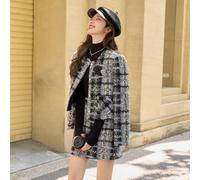 Completo Giacca E Gonna Tweed Grigio Elegante Corto Invernale Chic Donna CF60496