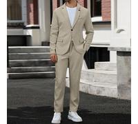 Completo giacca e pantaloni da uomo in tinta unita, collo a bavero, manica lunga, abito casual formale. Disponibile nei colori beige, crema e kaki. Un ottimo regalo per il fidanzato o il marito. Forma