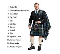 Completo Giacca Prince Charlie Con Testa Di Cervo Da Uomo 13 Pezzi Completo Kilt
