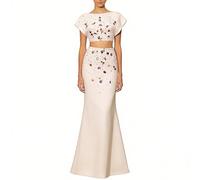 Completo Gonna Elegante da Donna Completo da Festa a 2 Pezzi Gilet Crop alla Moda con Perline e Gonna Maxi a Sirena a Vita Alta,Bianca,S