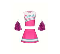 Completo gonna stampata da cheerleader Ragazze Bambini Ritorno a scuola Stagione Simpatiche uniformi da prestazione Invia pon pon(5-6Y(120cm))
