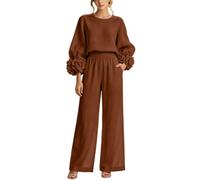 Completo in 2 Parti da Donna Top a Manica Lunga con Collo Rotondo e Polsini con Fiori 3D Vita Elastica Pantaloni Larga Monocolore Base Casual Loungewear Larga Set Tuta Sportiva da Donna per il