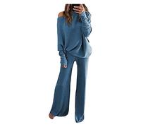 Completo In Due Pezzi Da Donna Elegante Maglia A Maniche Lunghe Top In Maglia Maglione Con Gambe Larghe Pantaloni Tuta In Due Pezzi Tuta Da Jogging Tuta For Il Tempo Libero ( Color : Blue , Size : S )