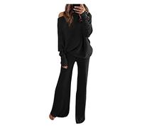 XUDONG Completo In Due Pezzi Da Donna Elegante Maglia A Maniche Lunghe Top In Maglia Maglione Con Gambe Larghe Pantaloni Tuta In Due Pezzi Tuta Da Jogging Tuta For Il Tempo Libero