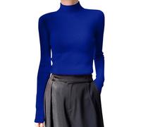 Completo in Maglia Donna Maglia Caldo Cotone Donna Women S Autumn And Winter New Long Sleeved Mid Neck Knitted Pullover with Semi High Collar And Slim Fit Cashmere Maglione Blue S