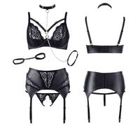 Completo intimo donna in pizzo bondage sexy reggiseno perizoma aperto reggicalze