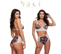Set Intimo Baci in Pizzo Floreale con Reggiseno e Slip a Vita Alta