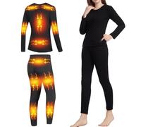 Completo Intimo Riscaldato da Donna, Intimo Termico Elettrico con 16 Zone di Riscaldamento, Top e Mutande Lunghe Elettriche, Strato di Base da Donna per Sport all'Aria Aperta,Nero,XL
