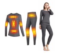 Completo Intimo Riscaldato da Donna, Intimo Termico Riscaldato da Donna con Ricarica USB e 8 Zone di Riscaldamento, Biancheria Intima Termica Riscaldato per Ciclismo, Corsa,Grigio,XXL