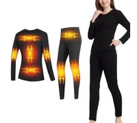 Completo Intimo Riscaldato da Donna, Intimo Termico Riscaldato da Donna con Ricarica USB e 8 Zone di Riscaldamento, Biancheria Intima Termica Riscaldato per Ciclismo, Corsa,Nero,XXL