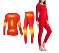 Completo Intimo Riscaldato da Donna, Intimo Termico Riscaldato da Donna con Ricarica USB e 8 Zone di Riscaldamento, Biancheria Intima Termica Riscaldato per Ciclismo, Corsa,Rosso,3XL