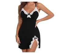 Completo Intimo Sexy Donna, Indumento Donna in Pizzo con Spalline Sottili e Scollo Profondo a V Camicia da Notte Sensuale Elegante per la Femminilità