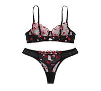 Completo Intimo Sexy Floreale Ricamato Set di Lingerie Pizzo 2 Pezzi Reggiseno Ferretto e Perizoma Biancheria Intima Push Up Hot Trasparente per San Valentino Luna di Miele