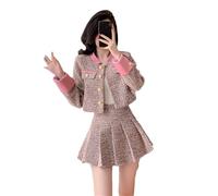 Completo invernale da donna, giacca in stile occidentale con gonna a pieghe a vita alta, set da due pezzi, Come da immagine, L