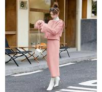 Completo Invernale Elegante Giacca Pelliccia E Gonna Lunga Rosa Anguria CF60647